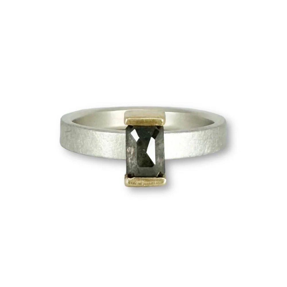 .75ct Emerald Cut Grey Diamond Ring