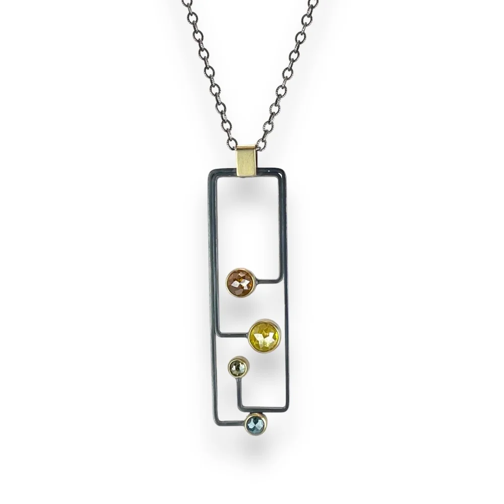 Mixed Metal Multi-Colored Diamond Pendant