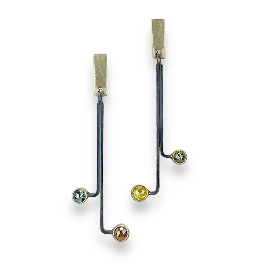 Mixed Metal Multi-Colored  Diamond Earrings