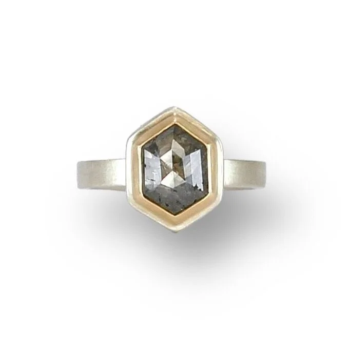 2ct Geometric Salt & Pepper Diamond Ring