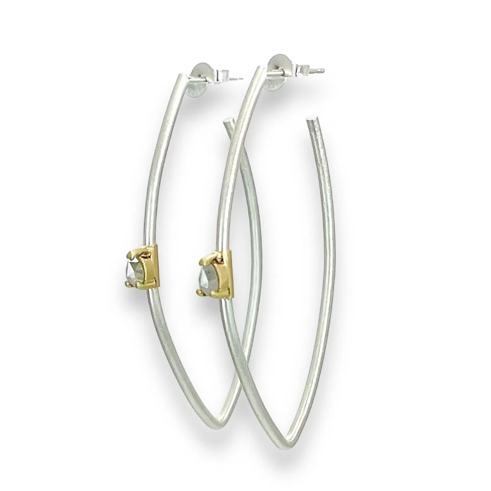 Pear Rustic Diamond Hoops